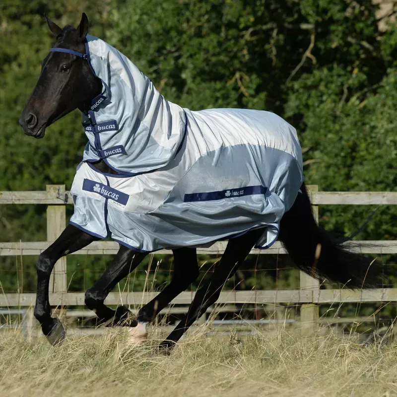 Bucas Buzz Off Rain Detachable Neck Waterproof Fly Sheet - Silver/Blue-4