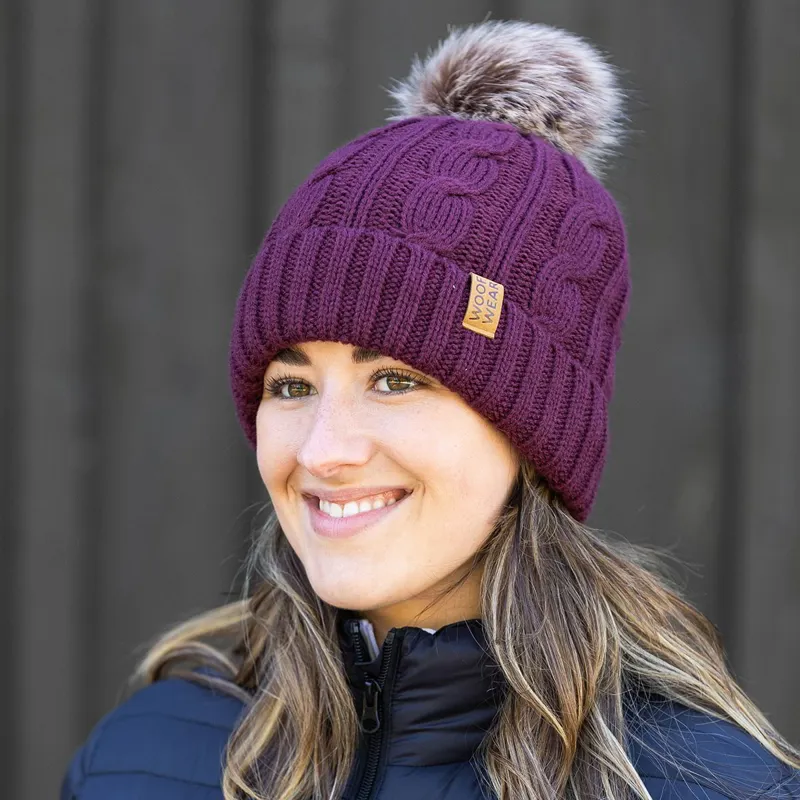 Woof Wear Cable Beanie - Plum-1