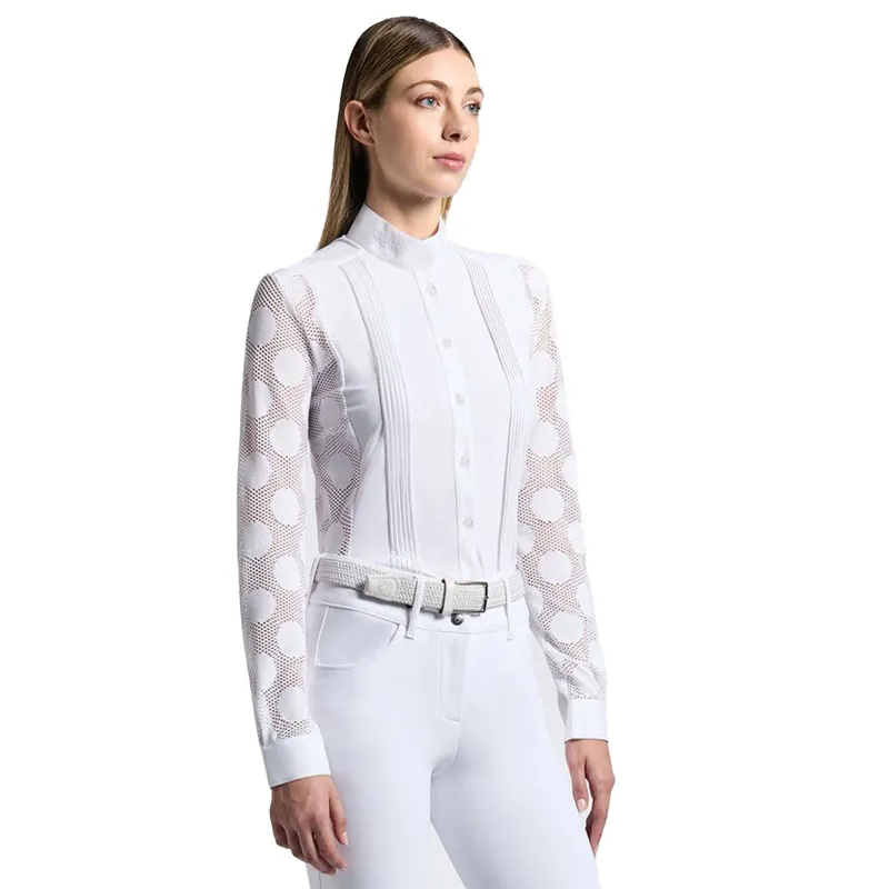 Cavalleria Toscana Perforated Womens Long Sleeve Show Shirt - White/Knit