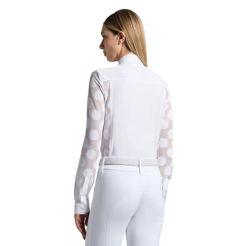 Cavalleria Toscana Perforated Womens Long Sleeve Show Shirt - White/Knit-1