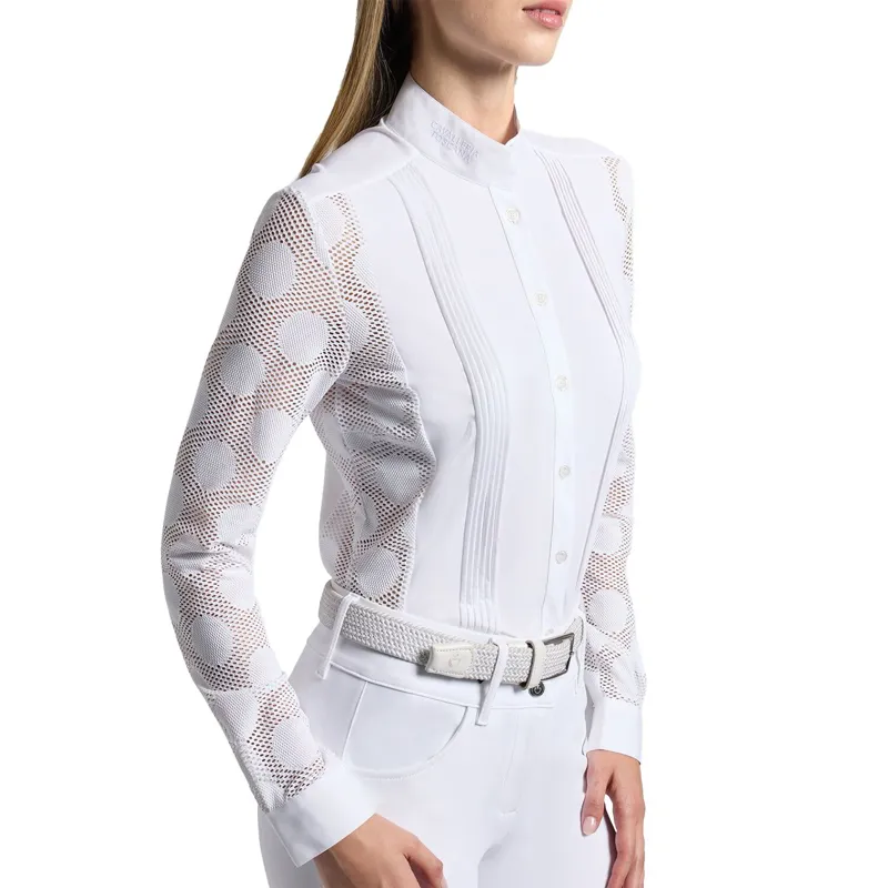 Cavalleria Toscana Perforated Womens Long Sleeve Show Shirt - White/Knit-2