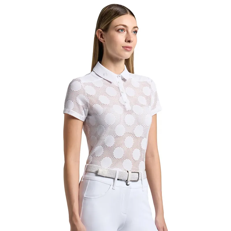 Cavalleria Toscana Perforated Jacquard Short Sleeve Training Polo - White