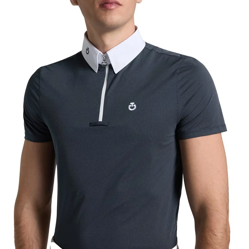 Cavalleria Toscana Jersey Zip Men's Show Shirt - Blue Print-3