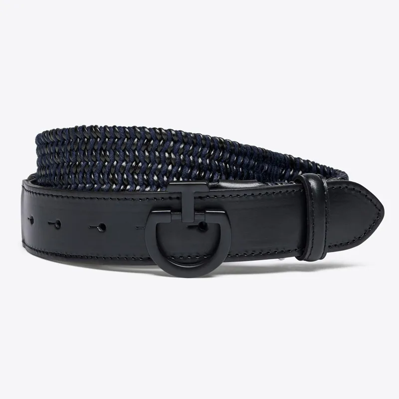 Cavalleria Toscana Leather and Wool Men's Elastic Belt - Navy