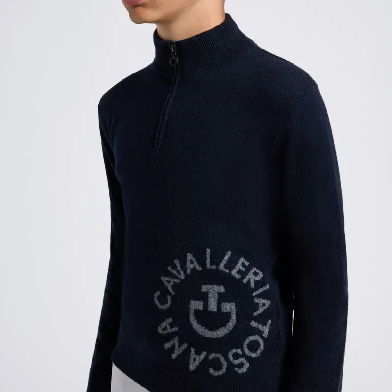 Cavalleria Toscana Orbit Half Zip Cashmere Boys Sweater - Navy-2