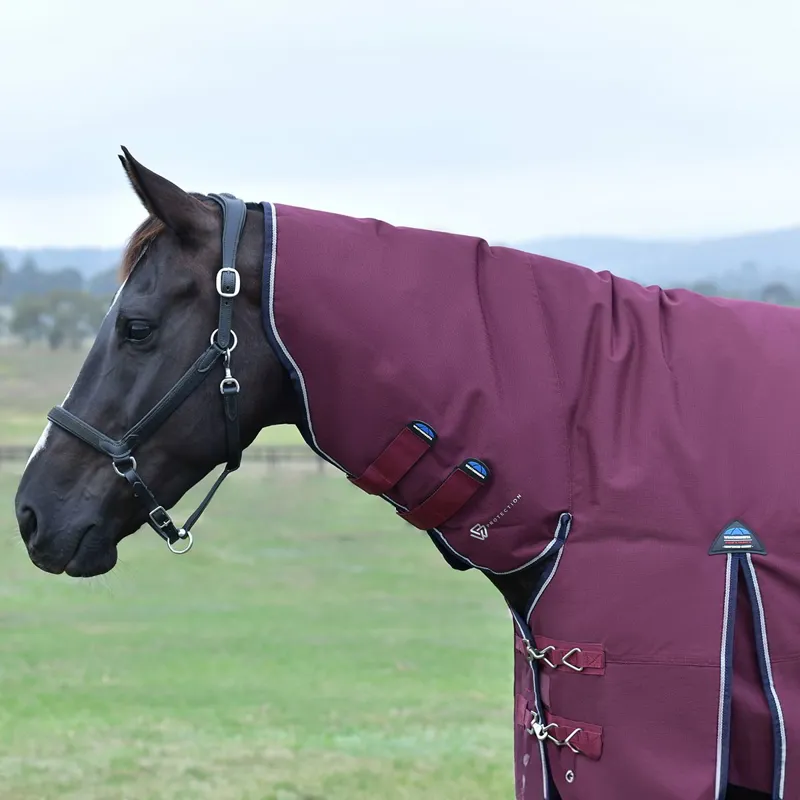 WeatherBeeta Essential 220g Combo Turnout Blanket - Burgundy/Navy-9