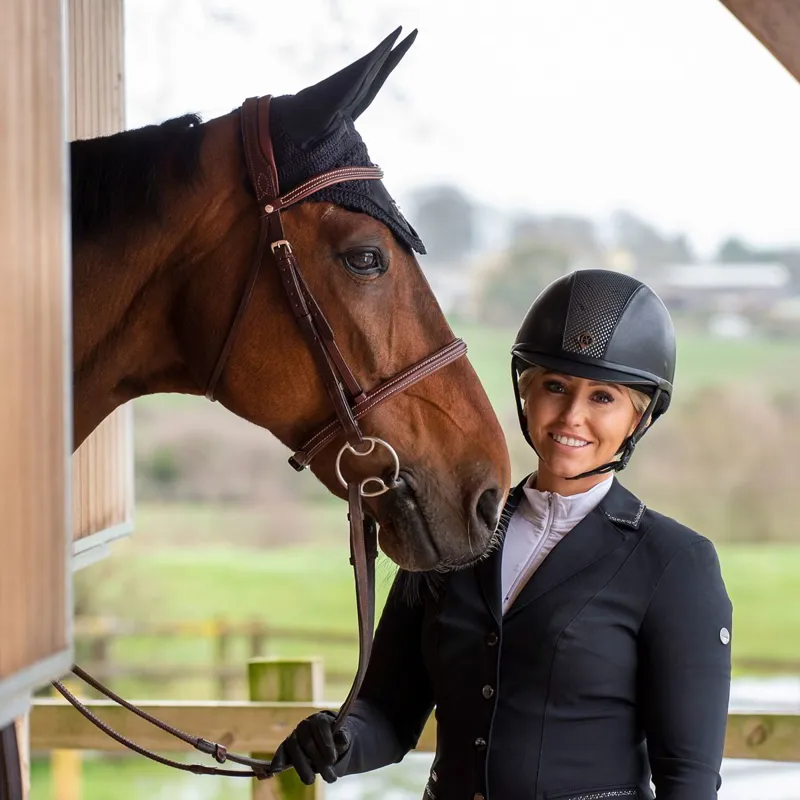 Charles Owen Ayr8 Plus Leather Look Riding Helmet - Black/Black-3