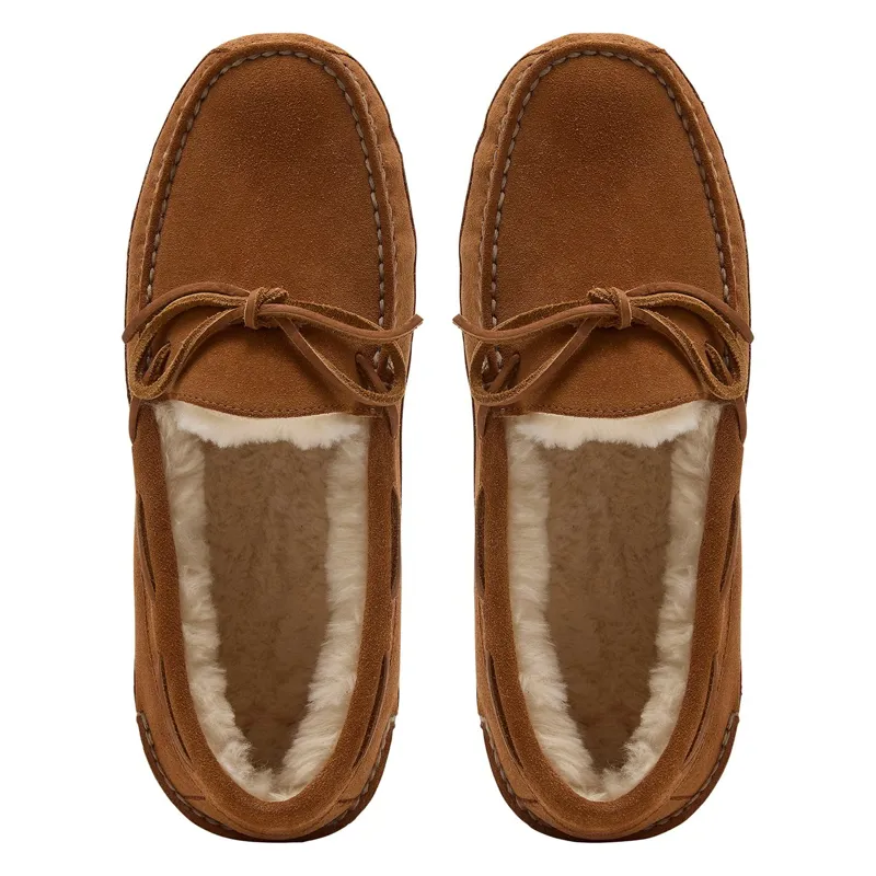 Chatham Crown Mens Suede Sheepskin Lined Slippers - Brown Tan-1