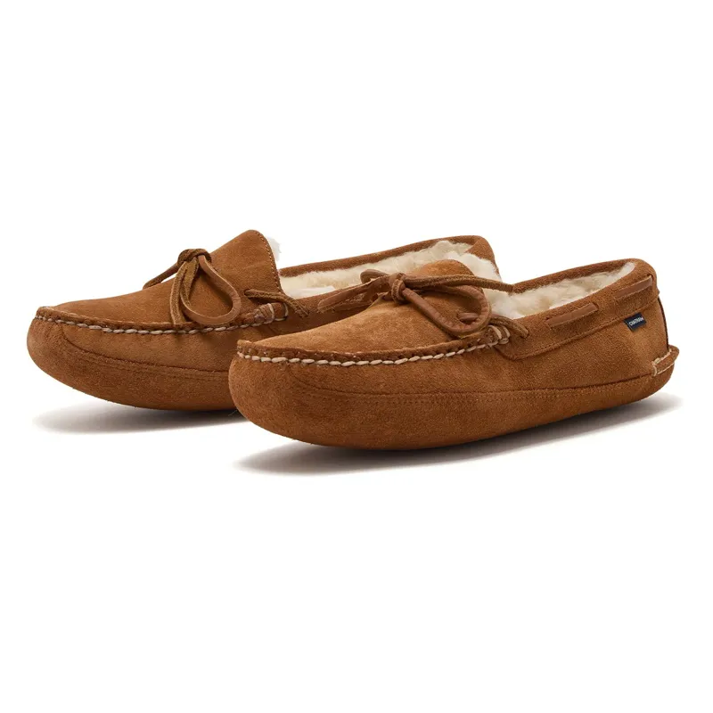 Chatham Crown Women's Suede Sheepskin Lined Slippers - Tan