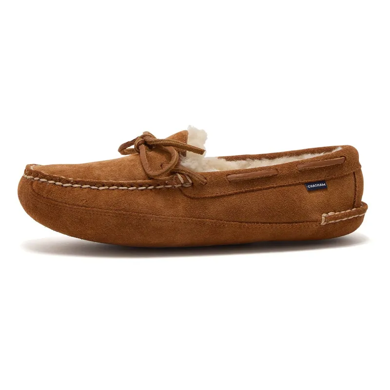 Chatham Crown Women's Suede Sheepskin Lined Slippers - Tan-2