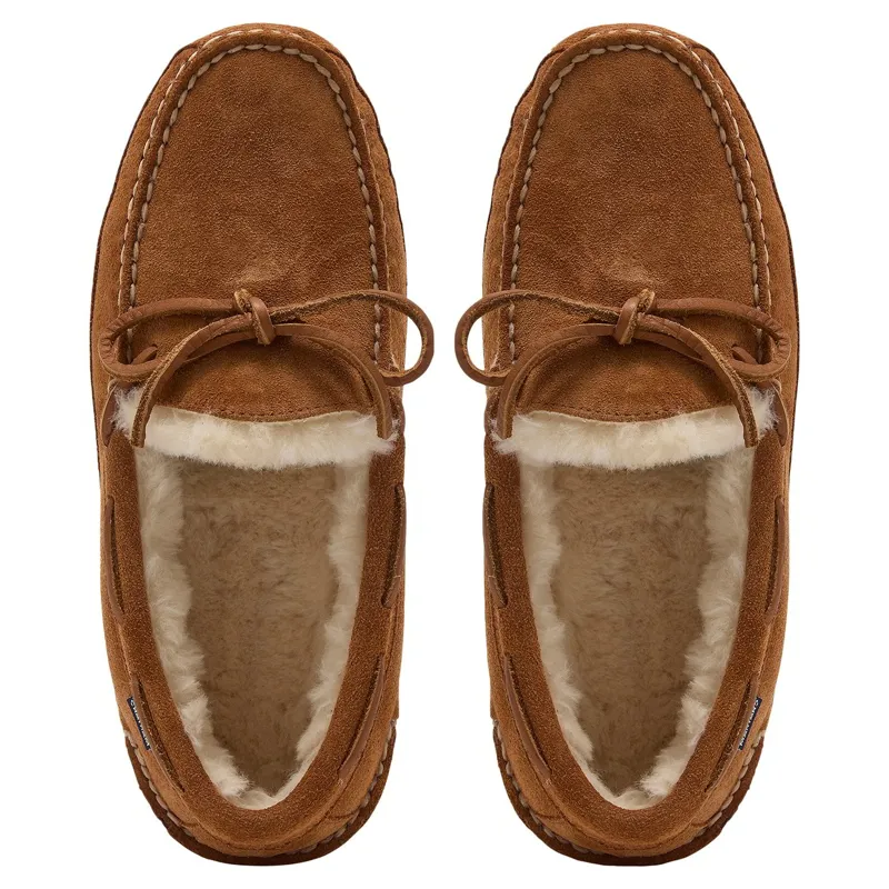 Chatham Crown Women's Suede Sheepskin Lined Slippers - Tan-1
