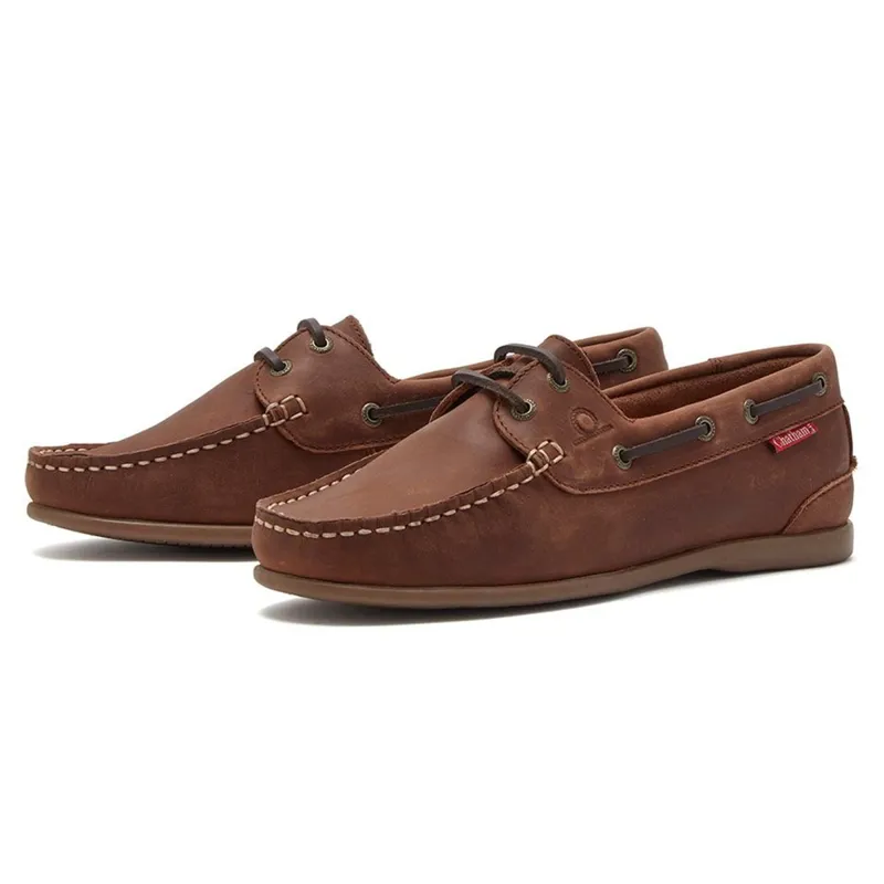 Chatham Penang Women's Leather Boat Shoes - Dark Tan