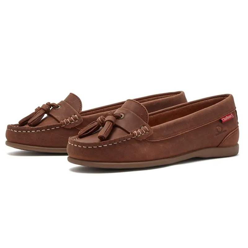 Chatham Pulau Premium Leather Women's Tassel Loafers - Dark Tan