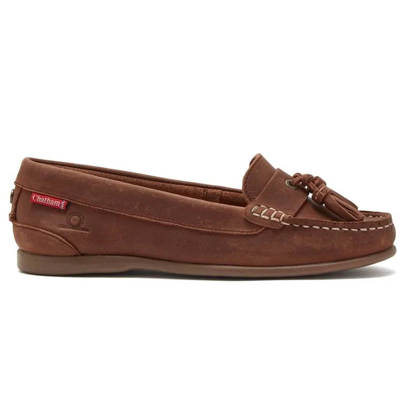 Chatham Pulau Premium Leather Women's Tassel Loafers - Dark Tan-1