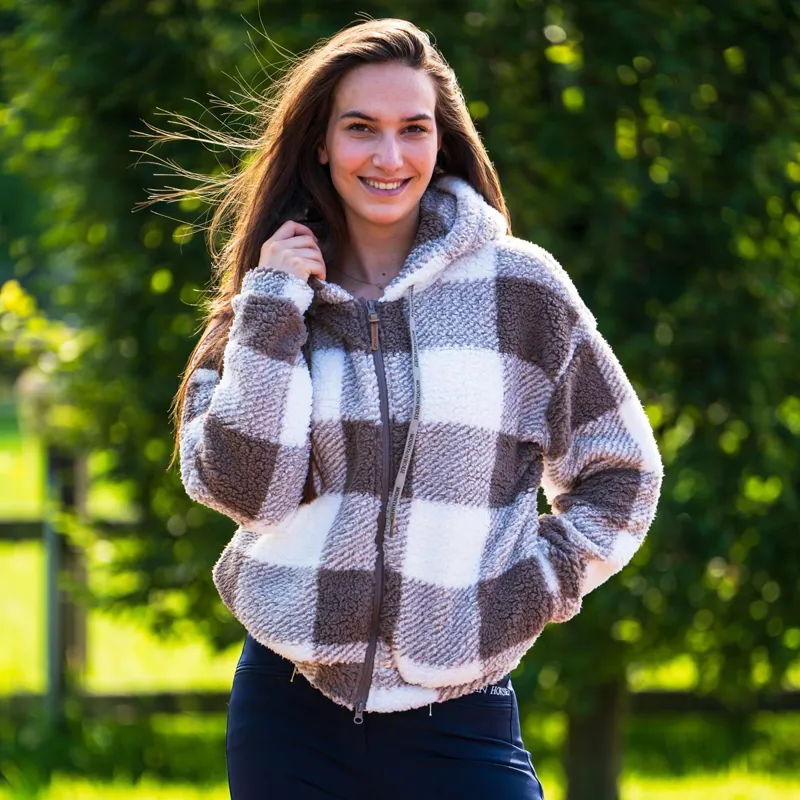 Mountain Horse Chess Fuzzy Fleece Ladies Jacket - White/Beige