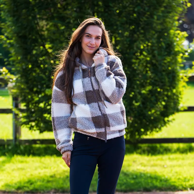Mountain Horse Chess Fuzzy Fleece Ladies Jacket - White/Beige-3