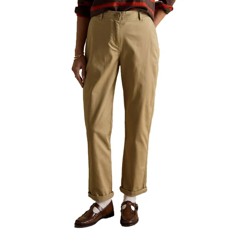 Joules Slim Fit Womens Chino Pants with Elastic Waist - Tan