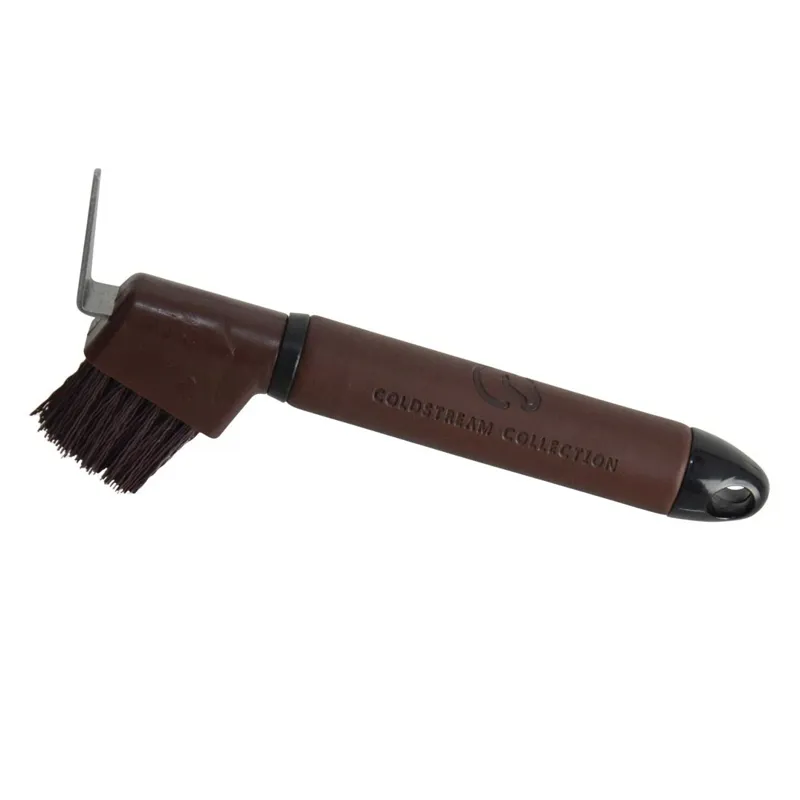 Coldstream Faux Leather Hoof Pick/Brush - Brown/Black-1
