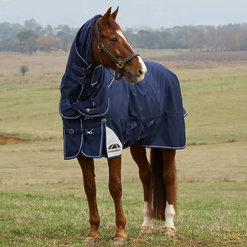 WeatherBeeta ComFiTec Ultra 100g Detach-A-Neck Turnout Blanket - Navy-11