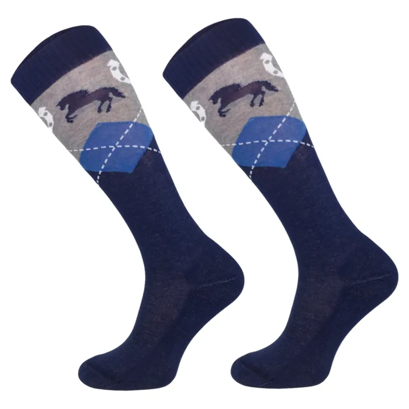 Comodo Novelty Fun Junior Tall Boot Socks - Large Horse/Blue