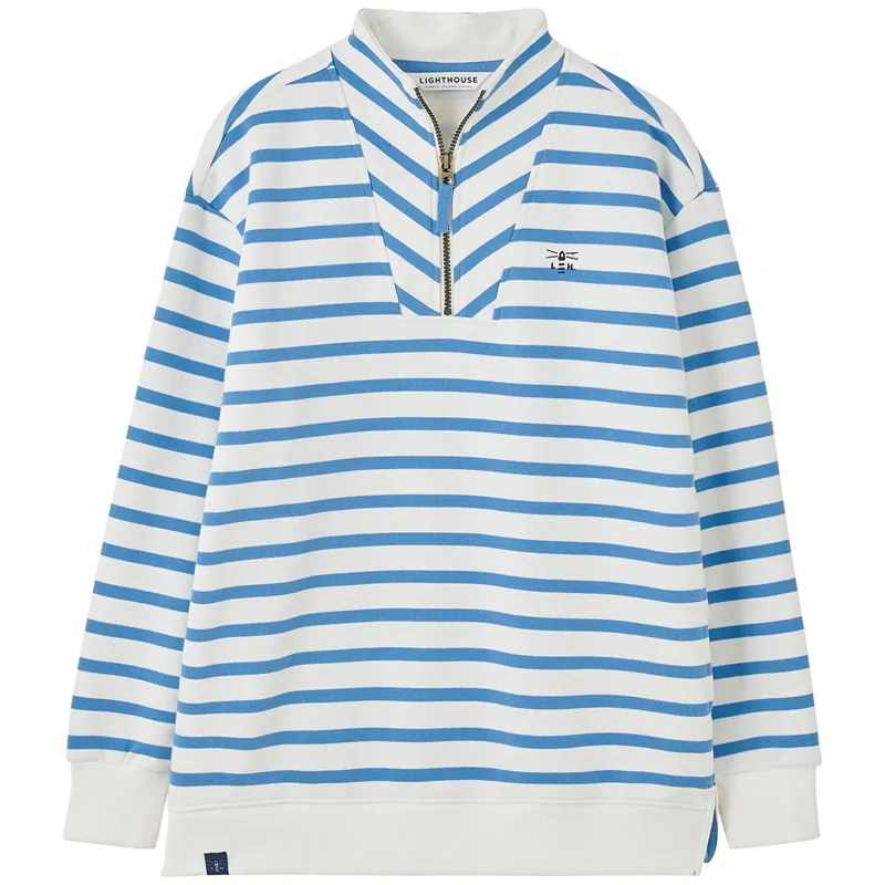Lighthouse Coral Ladies Jersey Sweater - Marine Blue Stripe-3