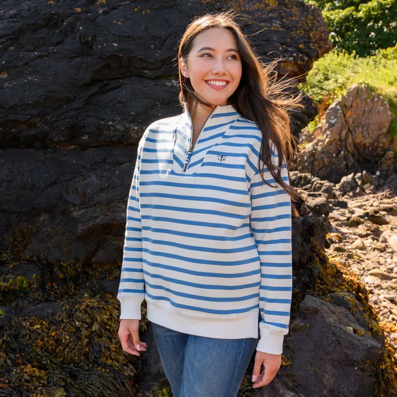 Lighthouse Coral Ladies Jersey Sweater - Marine Blue Stripe-12