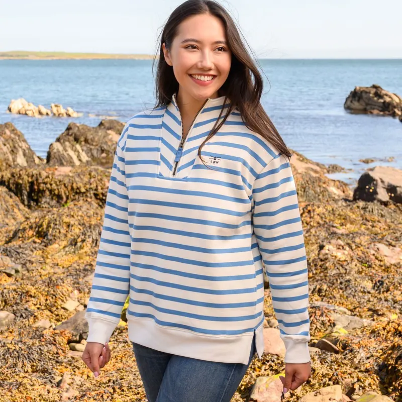 Lighthouse Coral Ladies Jersey Sweater - Marine Blue Stripe-2