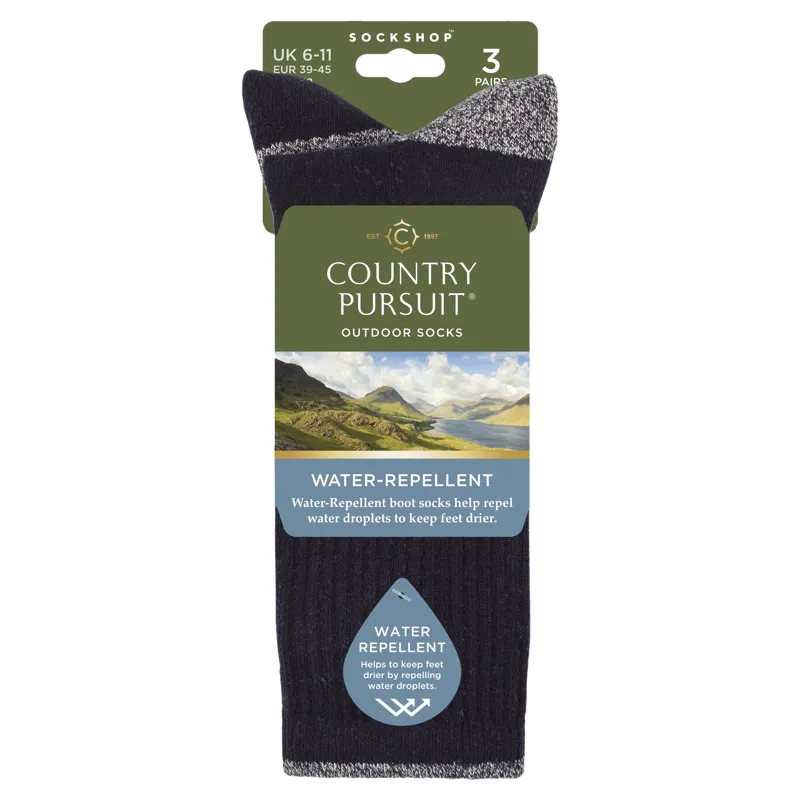 Country Pursuit Men's Water Repellent Boot Socks 3 Pack - Navy-1