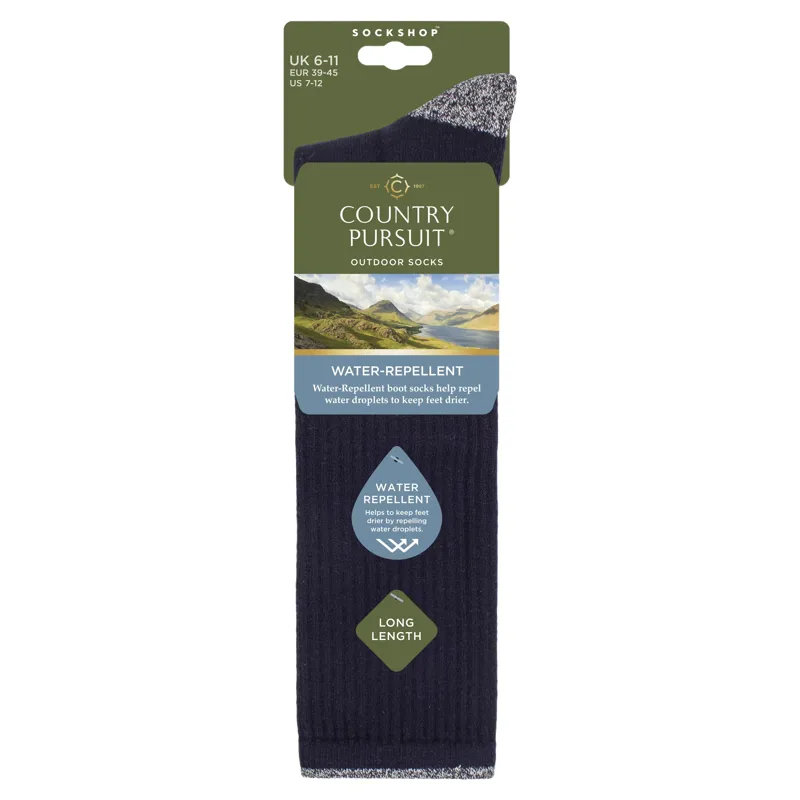 Country Pursuit Mens Water Repellent Long Boot Socks - Navy-1
