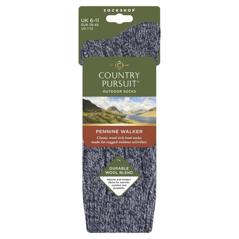 Country Pursuit Pennine Men's Wool Rich Hiking Socks - Grey/Navy-1