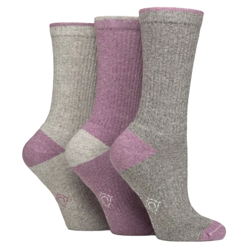Country Pursuit Women's Water Resistant Boot Socks 3 Pack - Grey/Pink