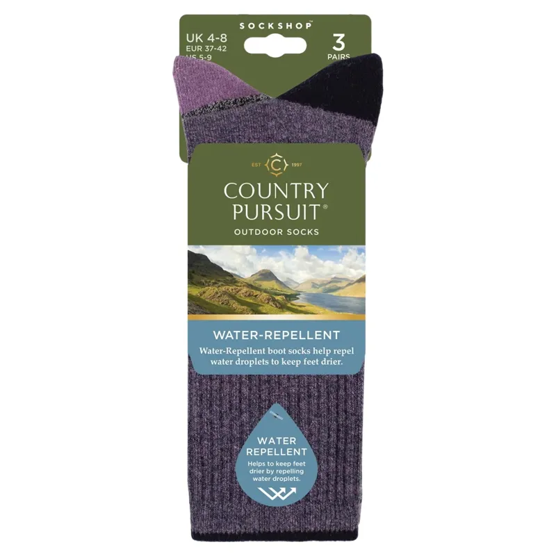 Country Pursuit Women's Water Resistant Boot Socks 3 Pack - Navy/Lilac-1