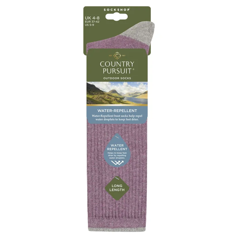 Country Pursuit Women's Water Resistant Tall Boot Socks - Pink/Grey-1