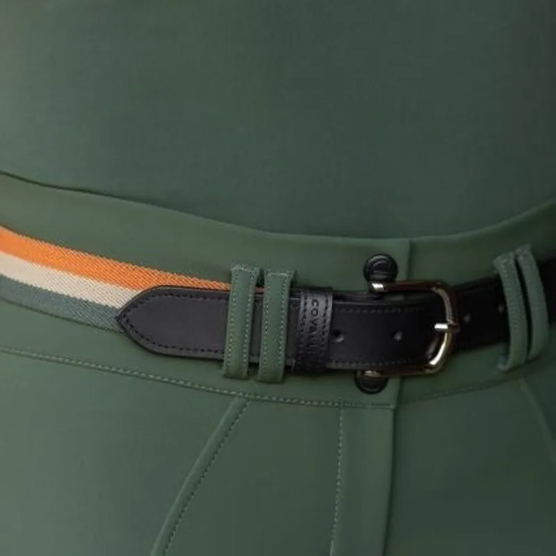 Covalliero Stretch Tri-Color Belt - Forest Green/Beige/Orange-1