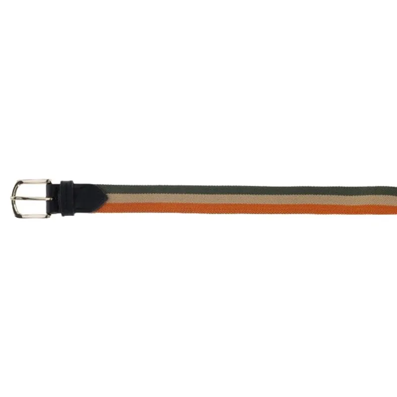 Covalliero Stretch Tri-Color Belt - Forest Green/Beige/Orange-2
