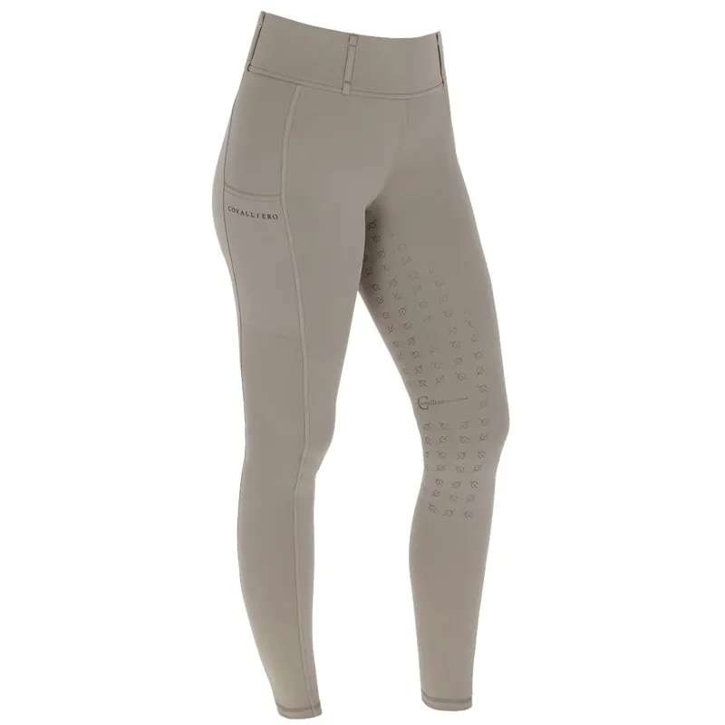 Covalliero Full Grip Junior Winter Riding Tights - Taupe-1