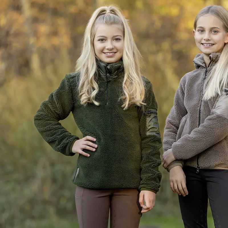 Covalliero Teddy Fleece Junior Quarter Zip Sweater - Opal Green-3