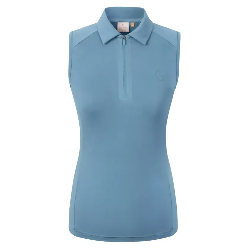 Covalliero Zip Women's Sleeveless Polo Top - Smoked Blue