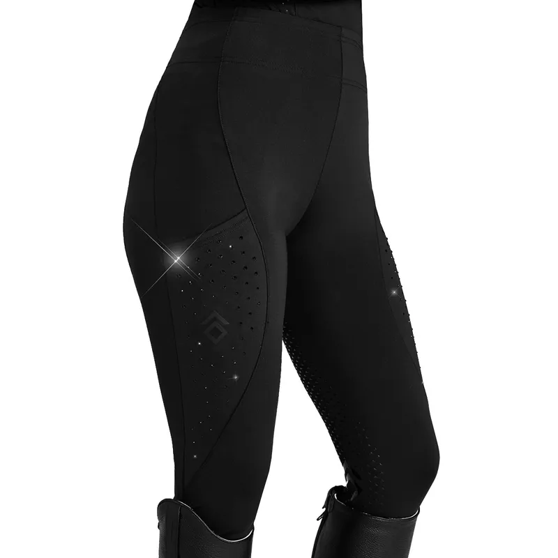 Aztec Diamond Crystal Full Grip Women's Riding Leggings - Black