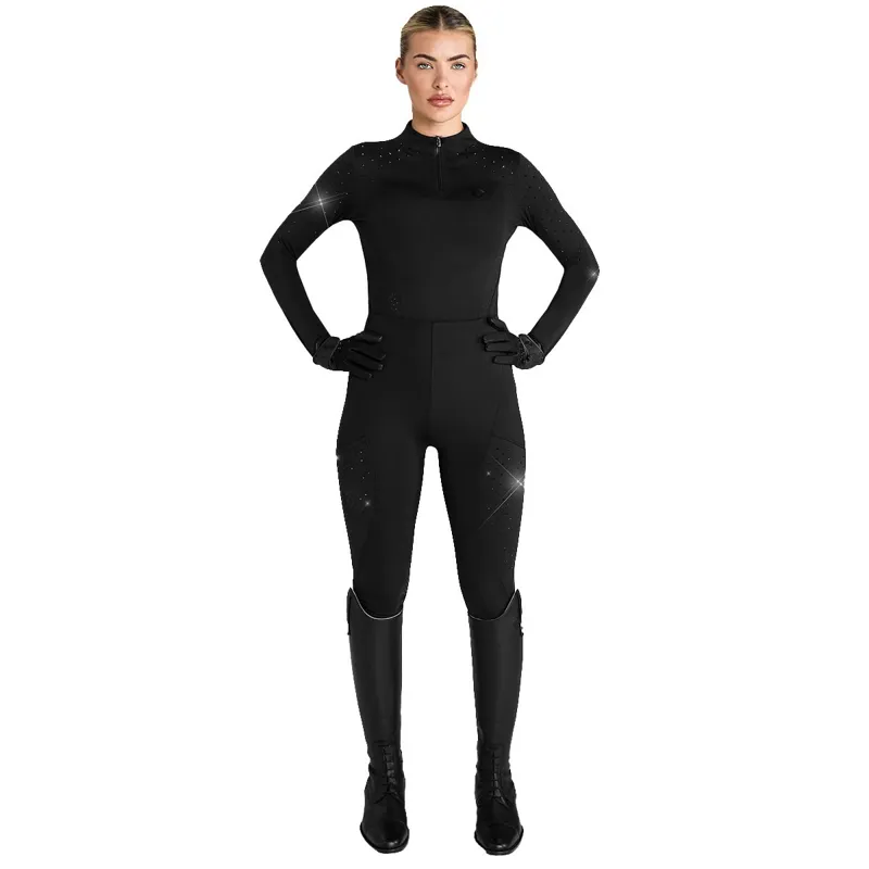 Aztec Diamond Crystal Full Grip Women's Riding Leggings - Black-1