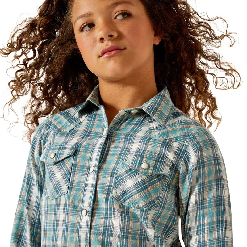 Ariat Darla Junior Girls Shirt - Aquamarine Plaid-2