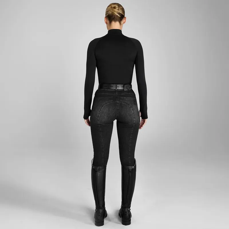 Aztec Diamond Premium Denim Women's Knee Patch Breeches - Black-4