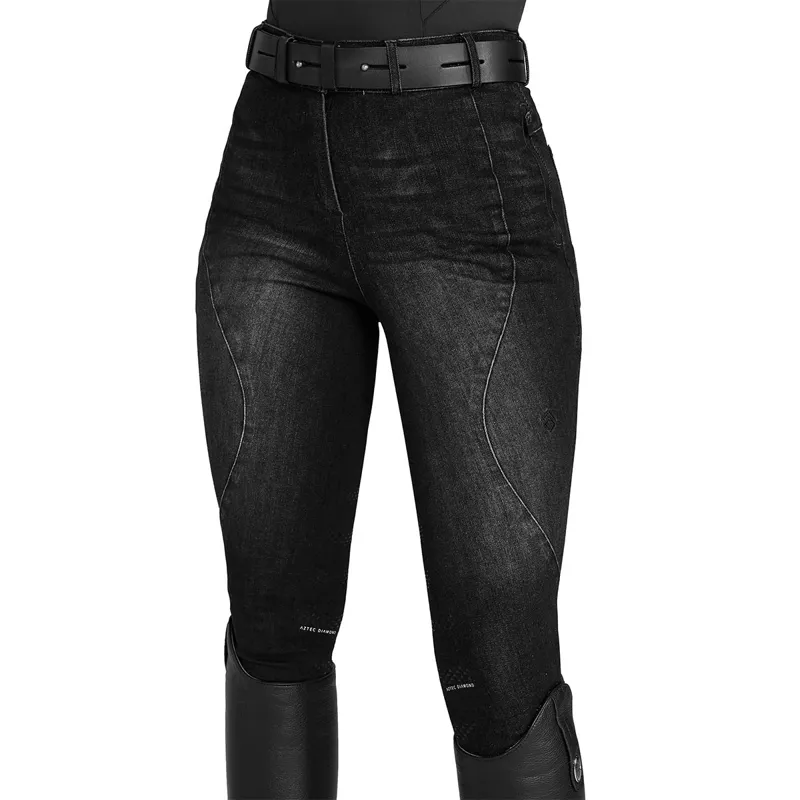 Aztec Diamond Premium Denim Women's Knee Patch Breeches - Black-2