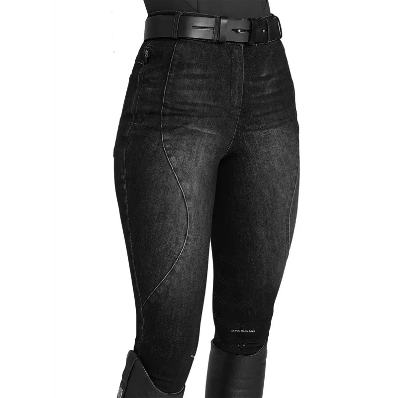 Aztec Diamond Premium Denim Women's Knee Patch Breeches - Black
