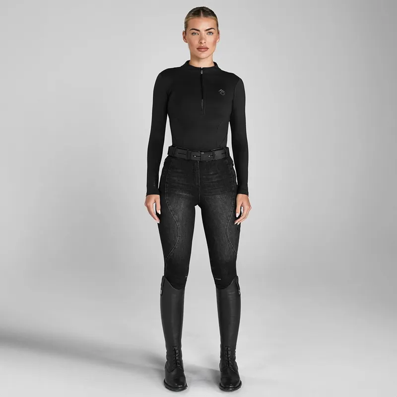 Aztec Diamond Premium Denim Women's Knee Patch Breeches - Black-1