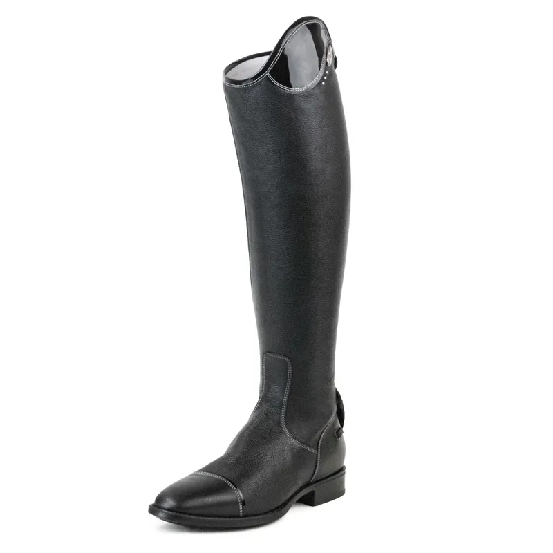 DeNiro Salentino Unlaced Patent Boots Zipper Guard Spur Rests Black