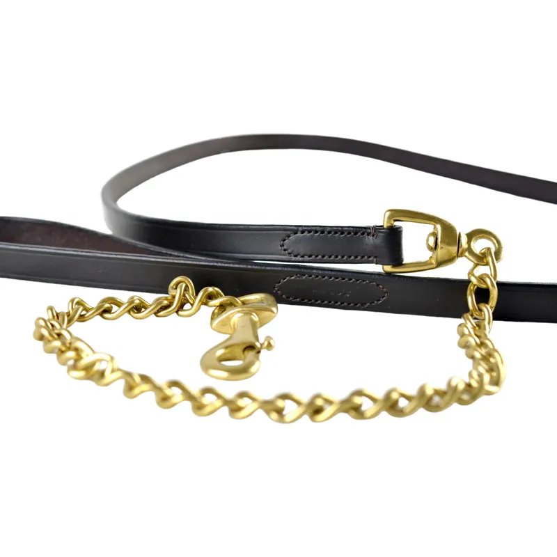 Dever Ascot Leather Lead Rein with Chain - Brown-2