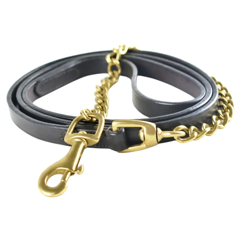 Dever Ascot Leather Lead Rein with Chain - Brown