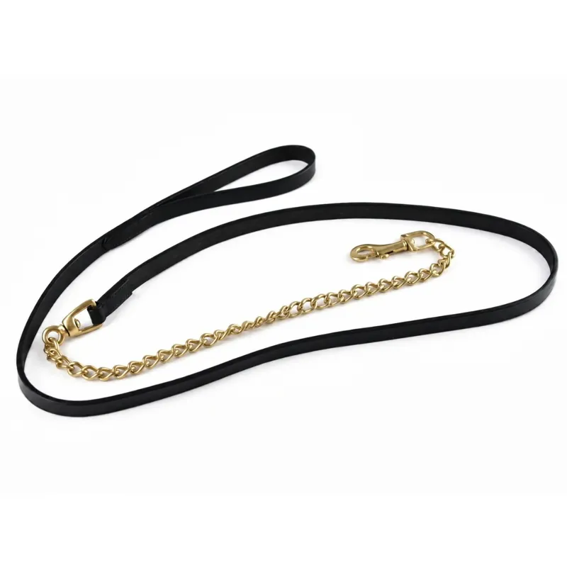 Dever Ascot Leather Lead Shank with Chain-Black-1