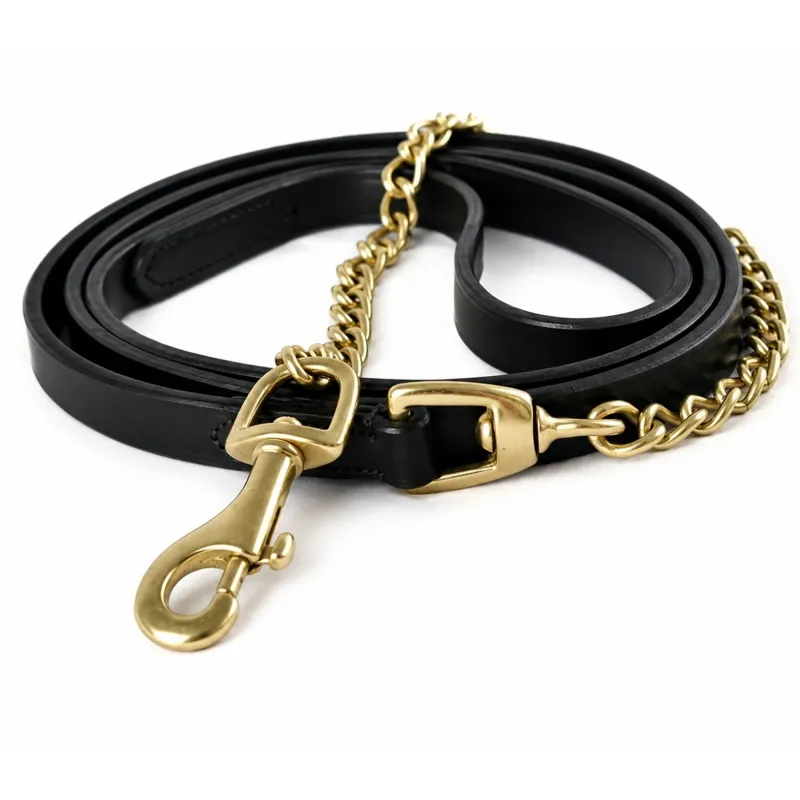 Dever Ascot Leather Lead Shank with Chain-Black
